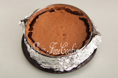 Ставим форму с шоколадным тестом в заранее прогретую духовку на средний уровень и готовим при 180 градусах около 30-35 минут до сухой лучины