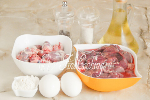 Блинчики из куриной печени и сердечек. Шаг 1