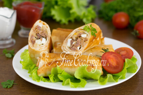 Готовое блюдо: Блинчики с языком и яйцами