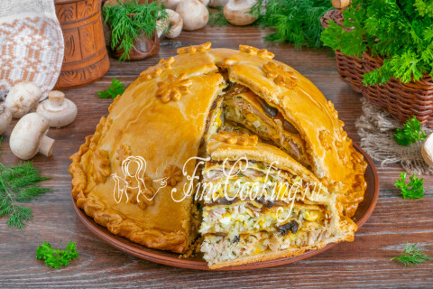 Готовое блюдо: Курник с курицей и блинами