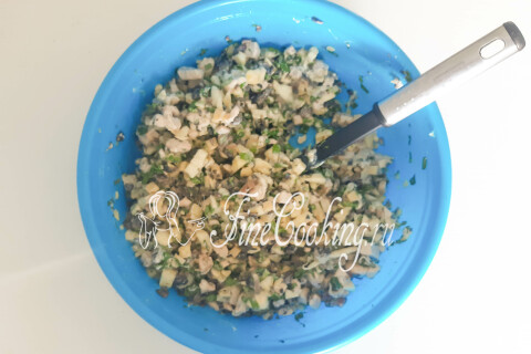 Лодочки из кабачков с курицей, грибами и сыром в духовке. Шаг 15