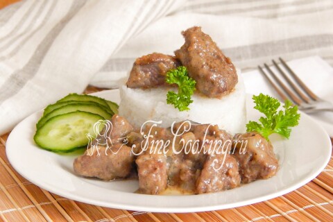 Готовое блюдо: Печень с луком и сметаной