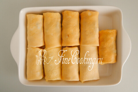 Яичные блинчики с курицей, грибами и сыром. Шаг 17